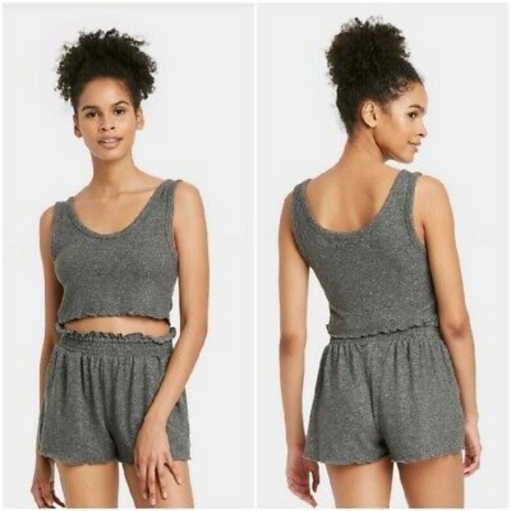 Colsie Heather Gray Cozy Cropped Lounge set